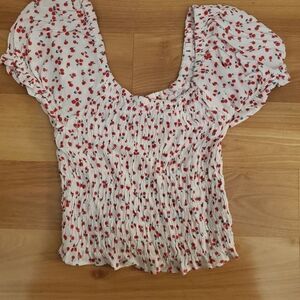 Olivaceous Red Floral Smocked Blouse
